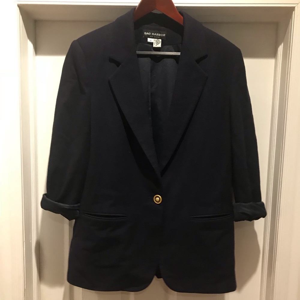 Wool Blazer Navy Blue Sz 12 SAG HARBOR